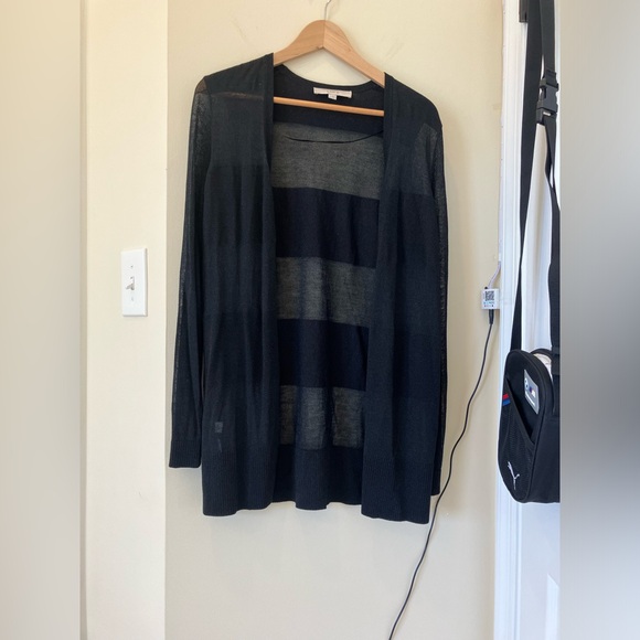 Ann Taylor Loft Women Black Striped Sheer Cardigan size M - Picture 2 of 13